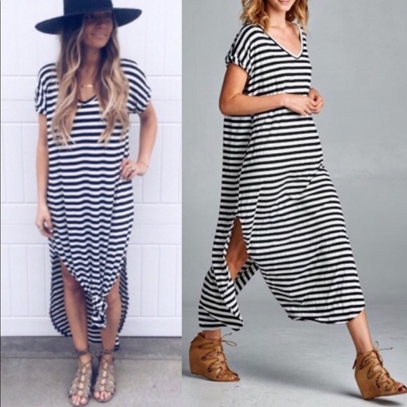 BAILEY Boho Striped Dress- BLACK - Picture 2 of 5